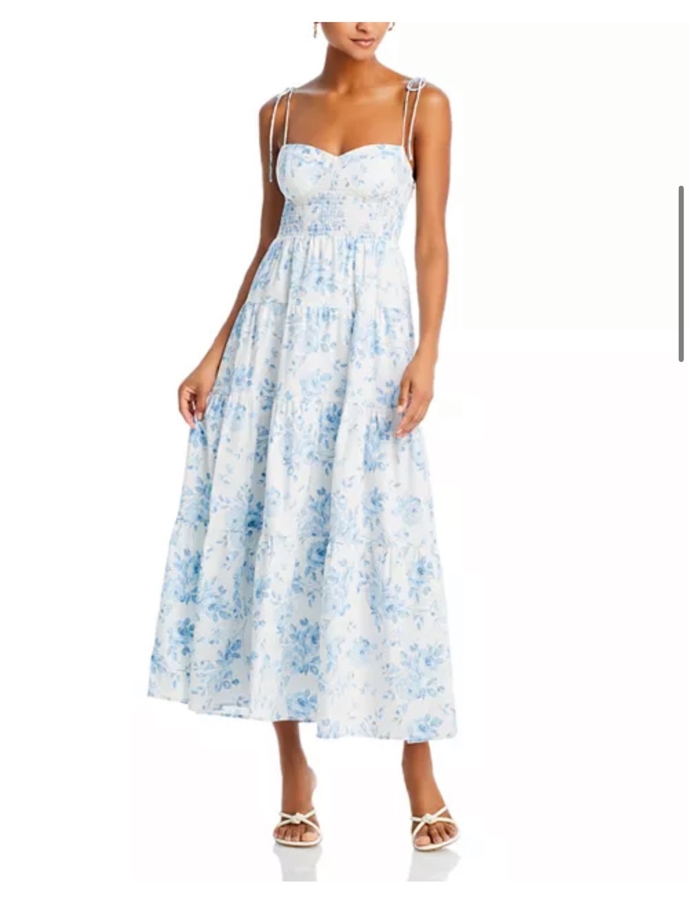 Wayf White Maxi Dress with Light Blue Floral Print